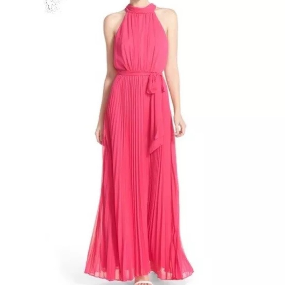 Eliza J Pink Pleated Halter Maxi Dress 10